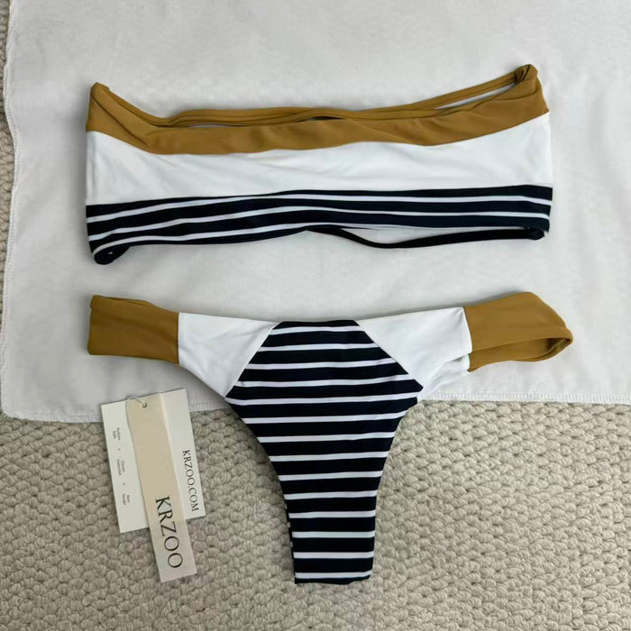 Horizontal striped swimsuit