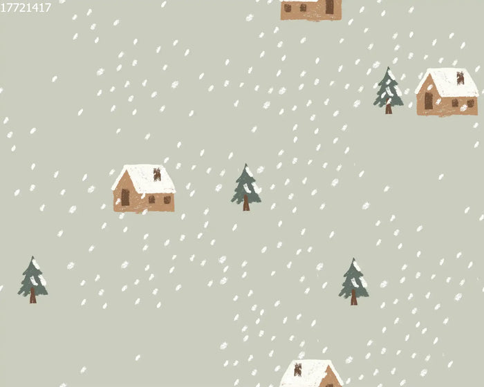 House in the Snow Dot Green - Family Fabrics B.V.