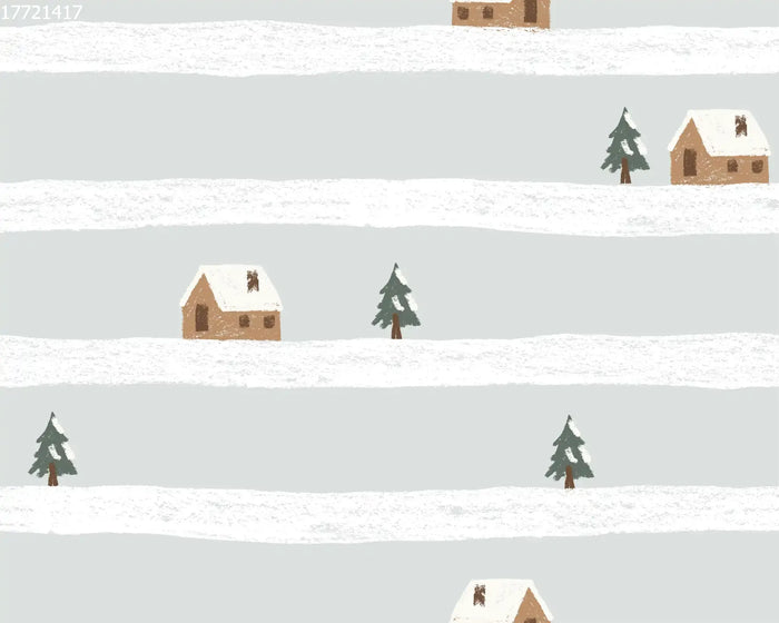 House in the Snow Stripe Blue - Family Fabrics B.V.