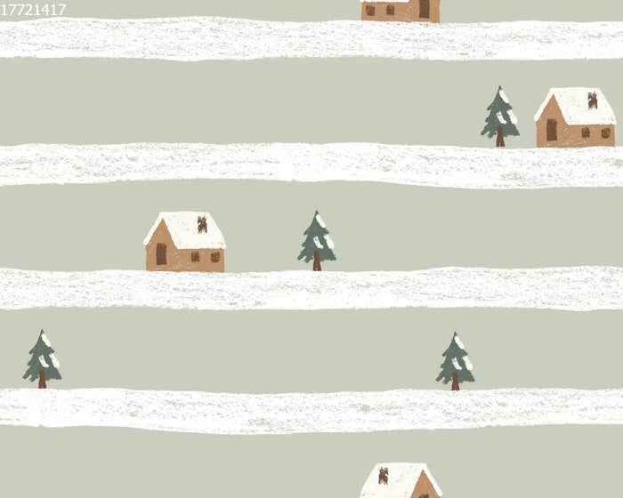 House in the Snow Stripe Green - Family Fabrics B.V.