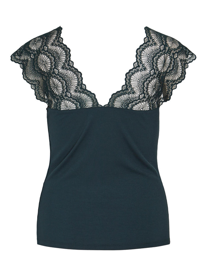 ICKA V-NECK LACE TOP (BLACK)