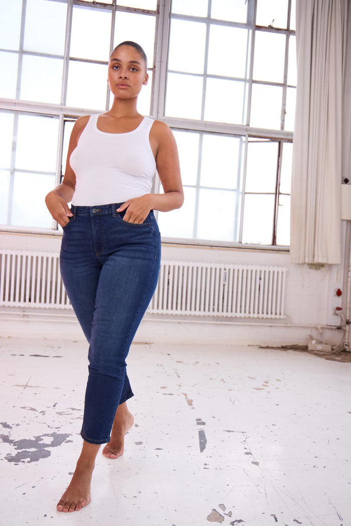 Iggy Straight Leg Cropped Jeans (Dark Blue)
