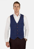 Indigo Blue Windowpane Vest - SARTORO
