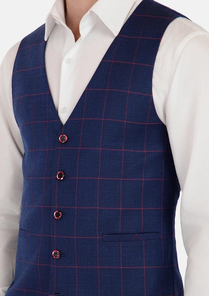 Indigo Blue Windowpane Vest - SARTORO