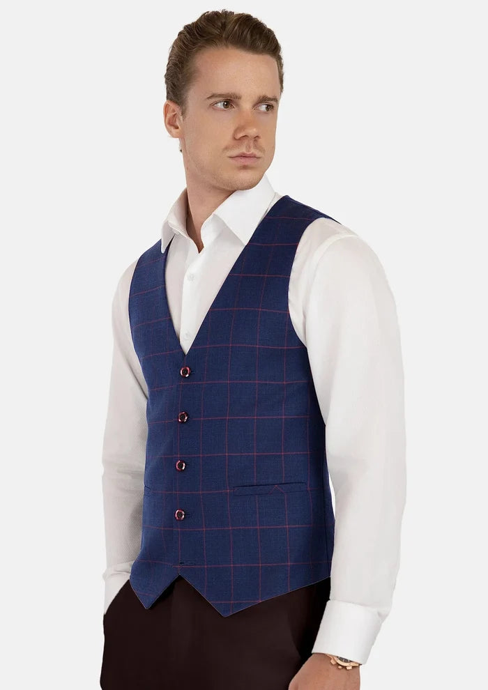 Indigo Blue Windowpane Vest - SARTORO