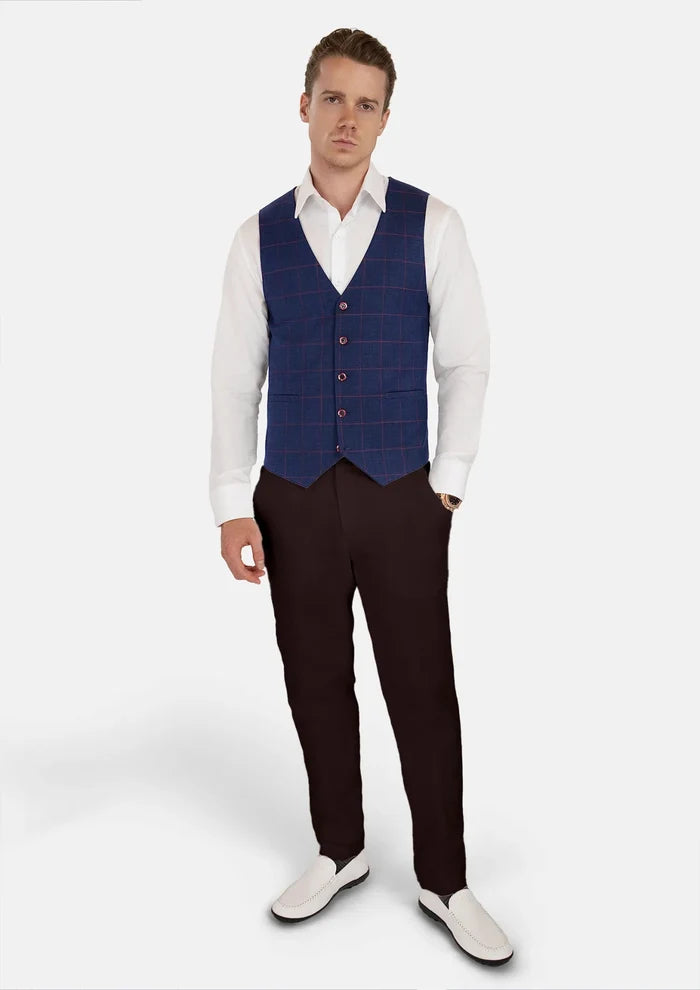 Indigo Blue Windowpane Vest - SARTORO