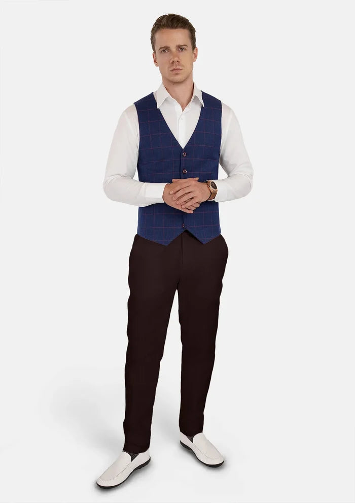 Indigo Blue Windowpane Vest - SARTORO