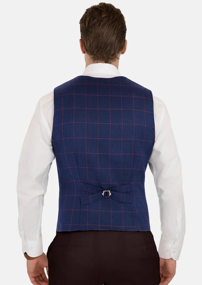 Indigo Blue Windowpane Vest - SARTORO
