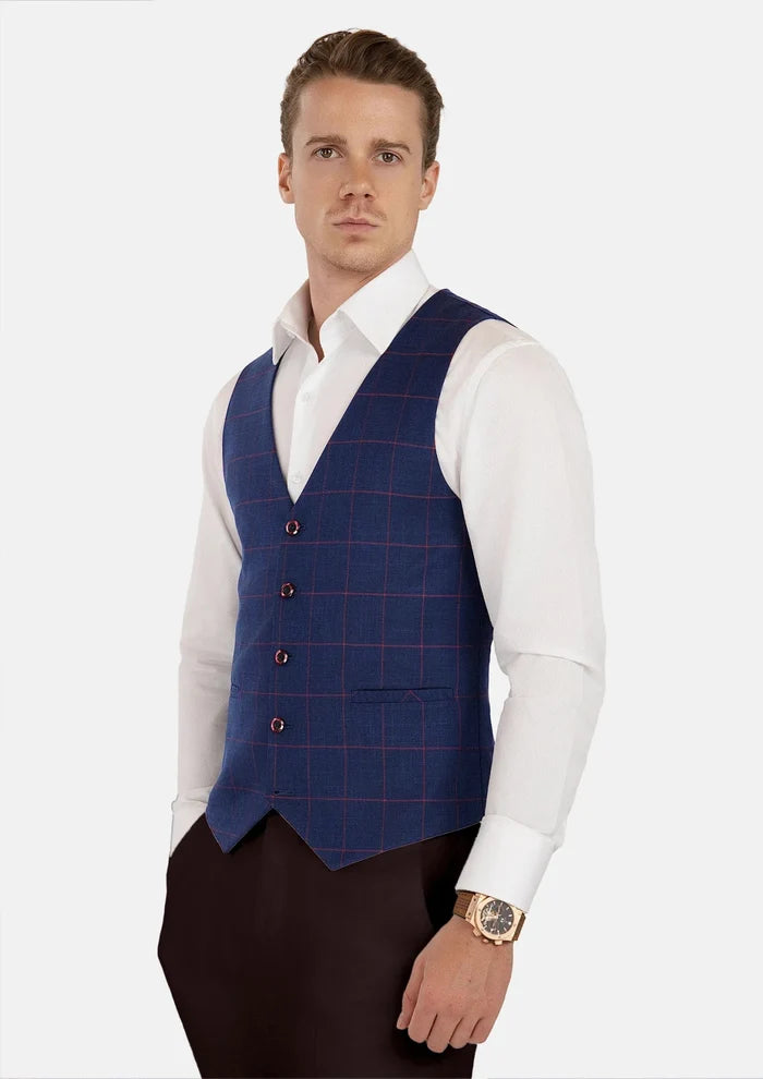 Indigo Blue Windowpane Vest - SARTORO