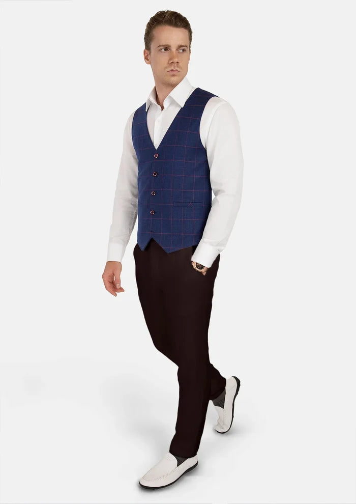 Indigo Blue Windowpane Vest - SARTORO