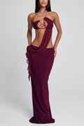 Irregular Halter Cut Out Sash Backless Party Maxi Dresses-Red Pre Order