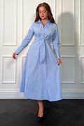 ISABELLA PIN STRIPE TIE FRONT DRESS (BLUE)