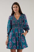 Isme Smocked Midi Dress Folklore in Teal