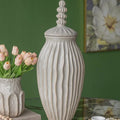 Ivory Ribbed Ceramic Jar