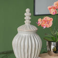 Ivory Ribbed Short Ceramic Jar