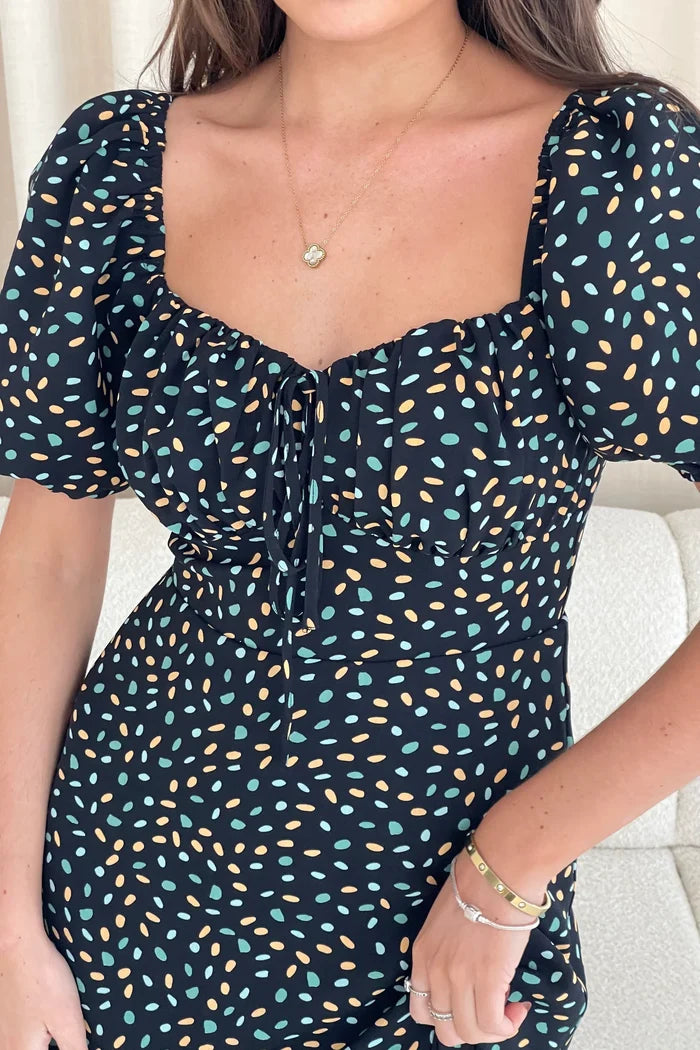Jemima Square Neck Midi Dress (Black/Multi)