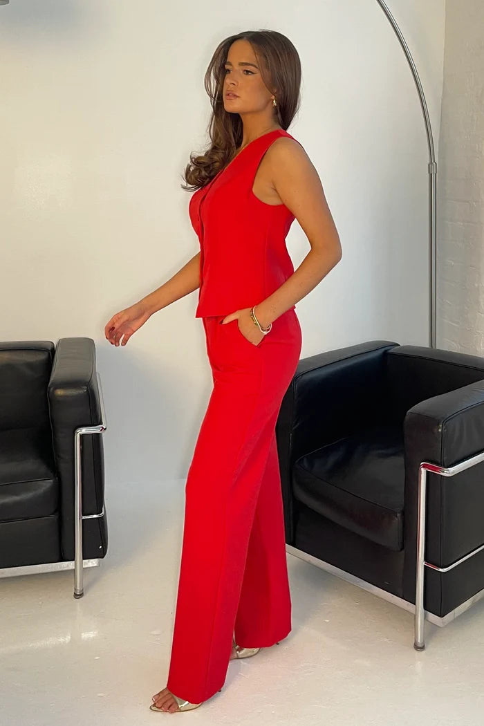 Jo Tailored Wide Leg Trousers (Red)
