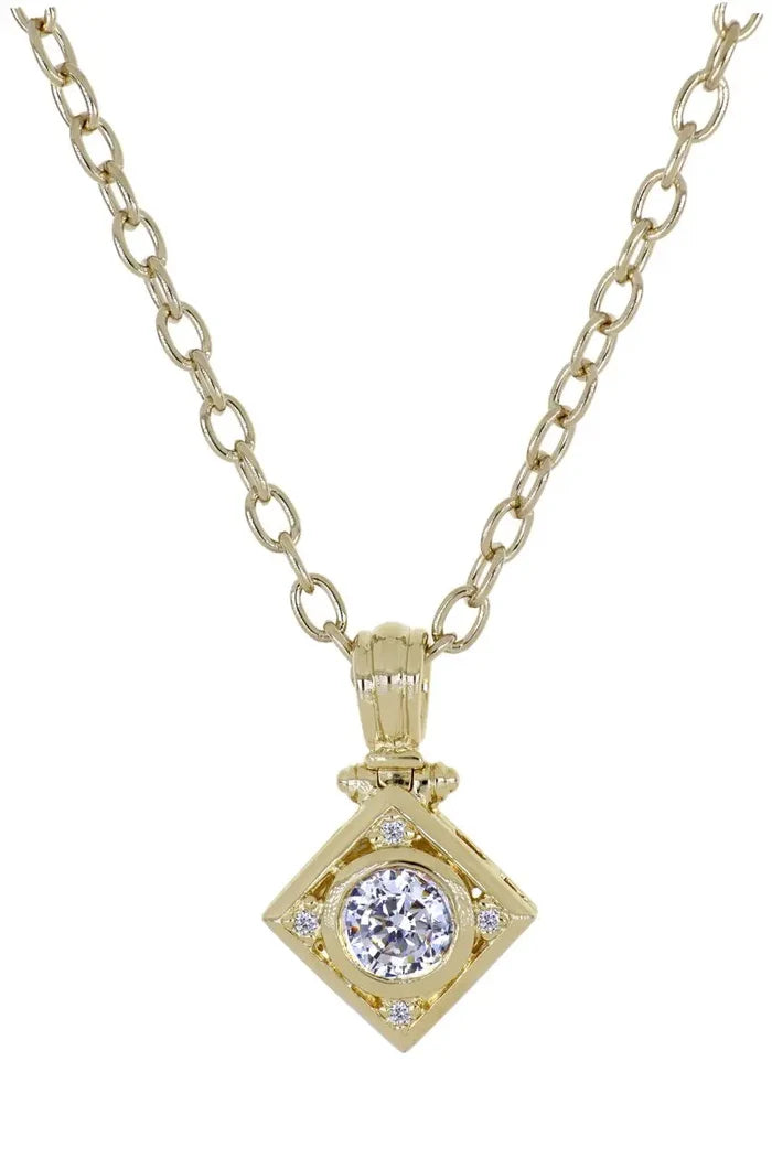 John Medeiros Gilded Collection Diamond Shape Pendant 10MM W/ CZs 16" Chain