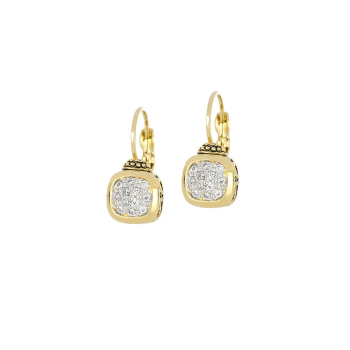 John Medeiros Nouveau Collection - Cushion Pavé Gold French Wire Earrings