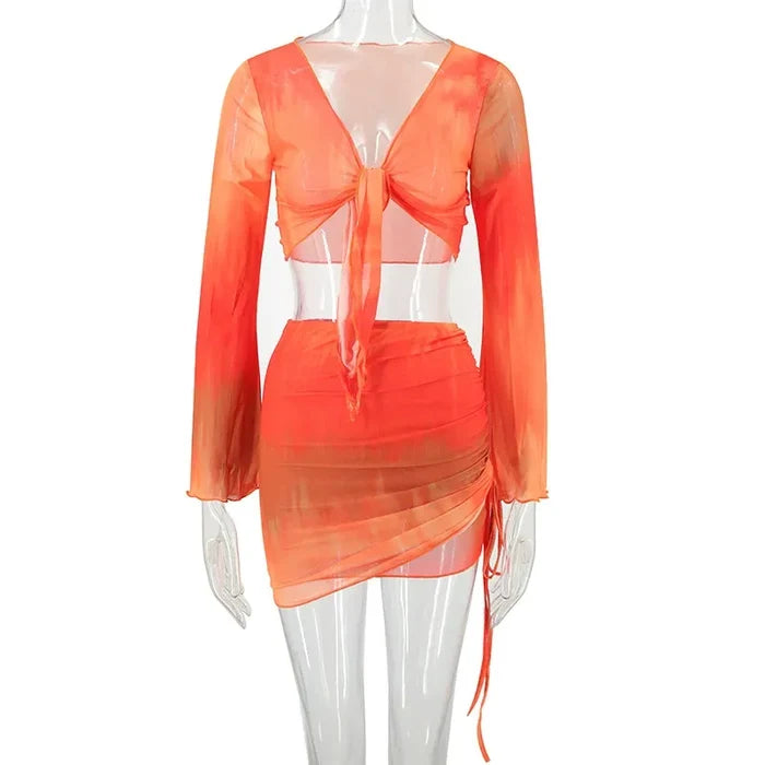 Jumpsuit Bolero Shrug Wrap Tie Mini Skirt Playsuit 3 Piece Co Ord Set   Orange
