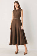 Just For You Solid Brown Midi Dress