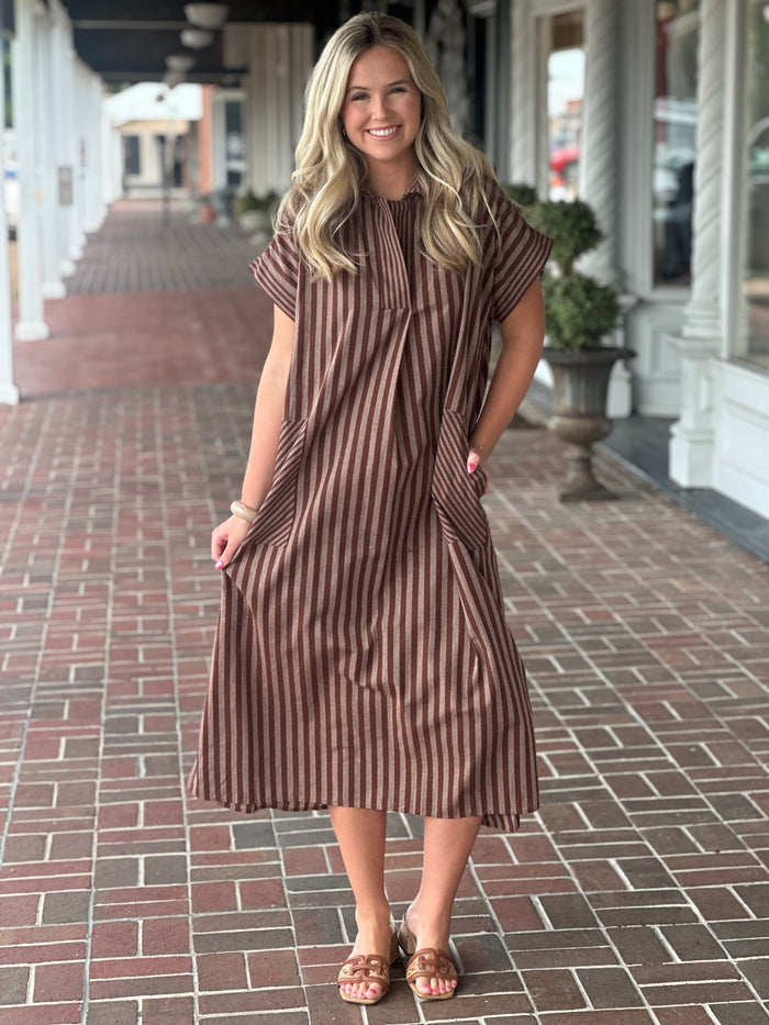 Just One Of Those Days Brown Stripe Dress