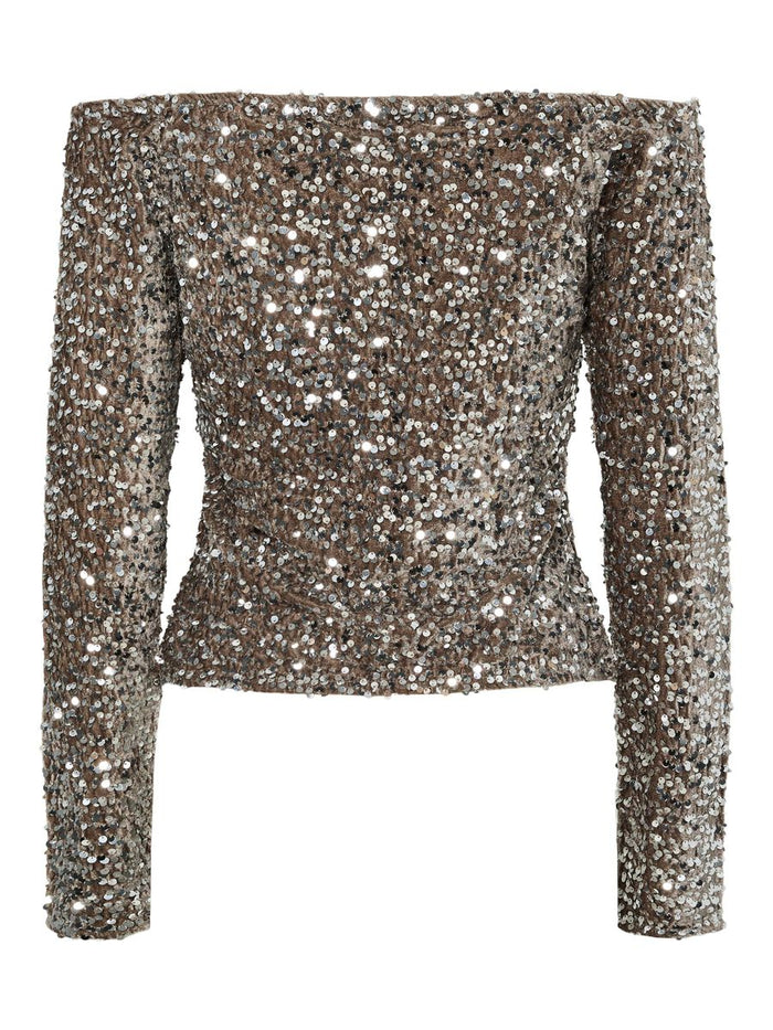Kam Sequin Off-Shoulder Top (Morel/Silver)