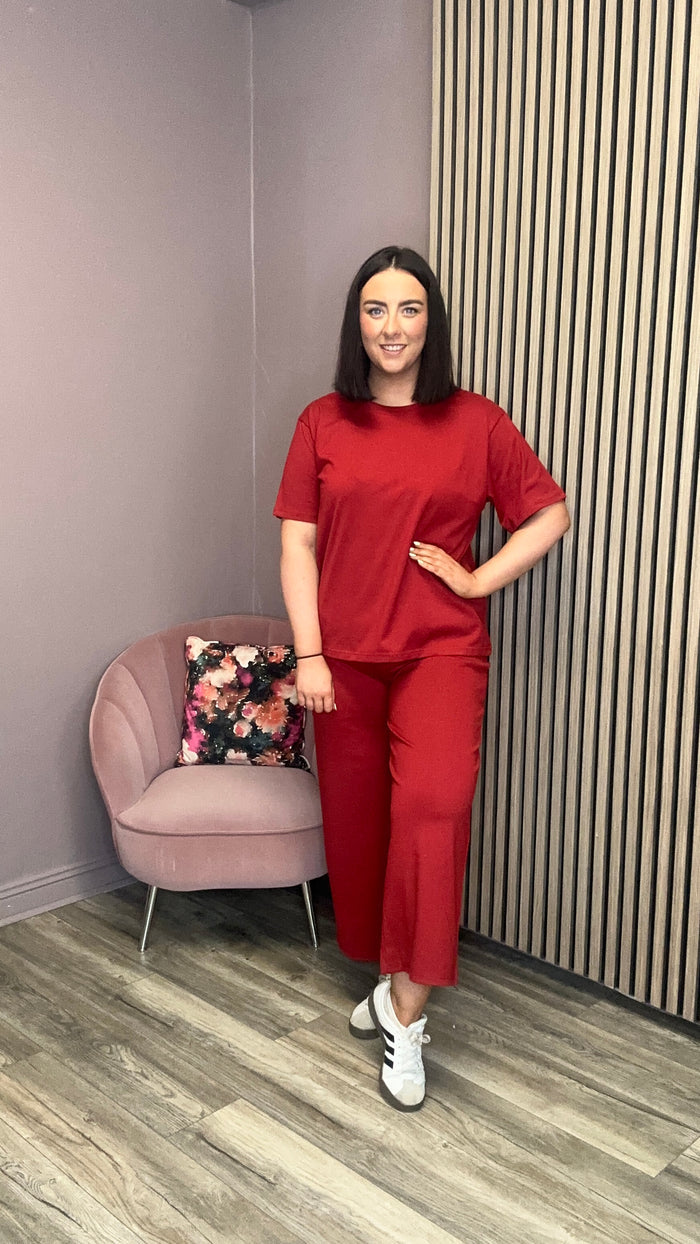 Kate Cropped Wide Leg Pants (Red Dahlia)