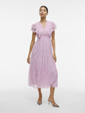Kendra Midi Frill Dress (Winsome Orchid/Gold)