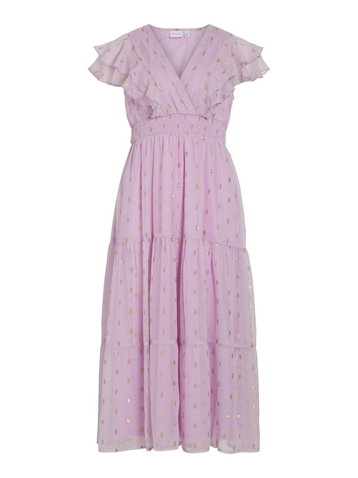 Kendra Midi Frill Dress (Winsome Orchid/Gold)