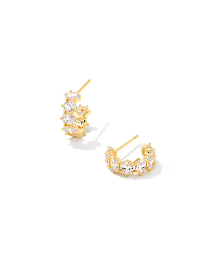 Kendra Scott Cailin Gold Crystal Huggie Earrings in White CZ