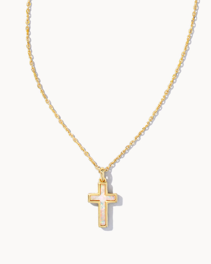 Kendra Scott CROSS PENDANT NECKLACE in GOLD WHITE OPAL