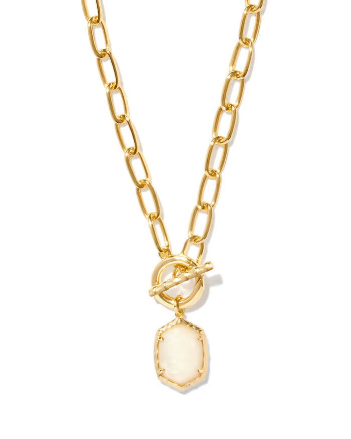 Kendra Scott Daphne Convertible Gold Link and Chain Necklace in Ivory Mother-of-Pearl