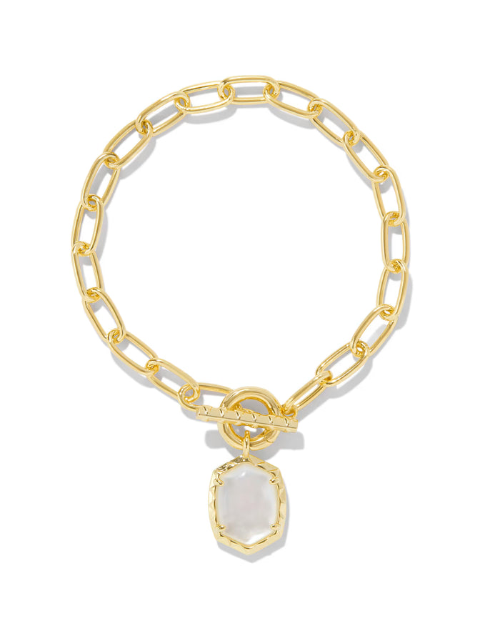 Kendra Scott Daphne Gold Link and Chain Bracelet in Ivory Mother-of-Pearl