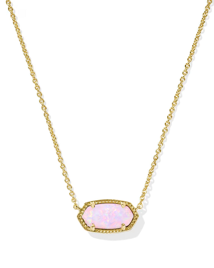 Kendra Scott Elisa Gold Short Pendant Necklace in Blush Pink Lab Grown Opal