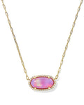 Kendra Scott ELISA PAVE FRAME SHORT PENDANT NECKLACE in Pink Opalescent Resin
