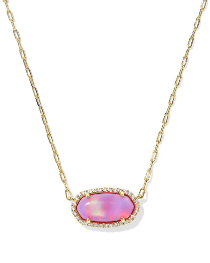 Kendra Scott ELISA PAVE FRAME SHORT PENDANT NECKLACE in Pink Opalescent Resin