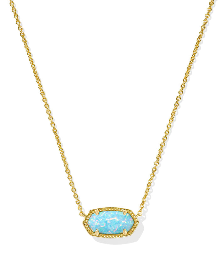 Kendra Scott ELISA SHORT PENDANT NECKLACE in GOLD LIGHT TEAL KYOCERA OPAL