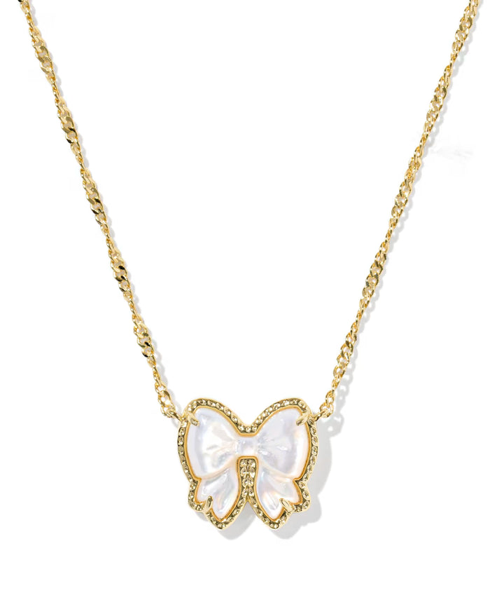 Kendra Scott Haley Bow Gold Short Pendant Necklace in Ivory Mother-of-Pearl