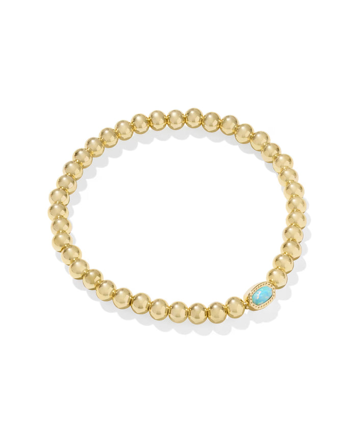 Kendra Scott Mini Elaina Gold Stretch Bracelet in  Light Teal Lab Grown Opal