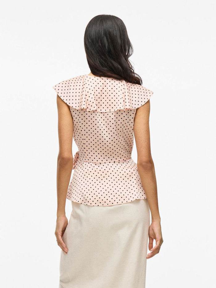 Kimberly Wrap Top (Peach Whip/Black Dots)