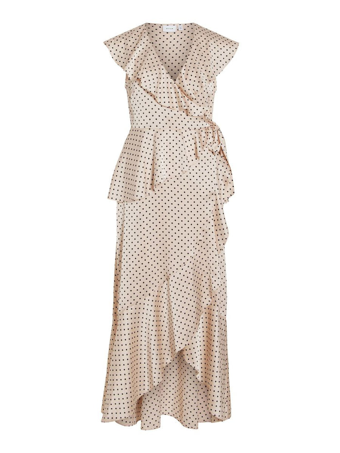 Kimmie Maxi Wrap Dress (Peach Whip/Black Dots)