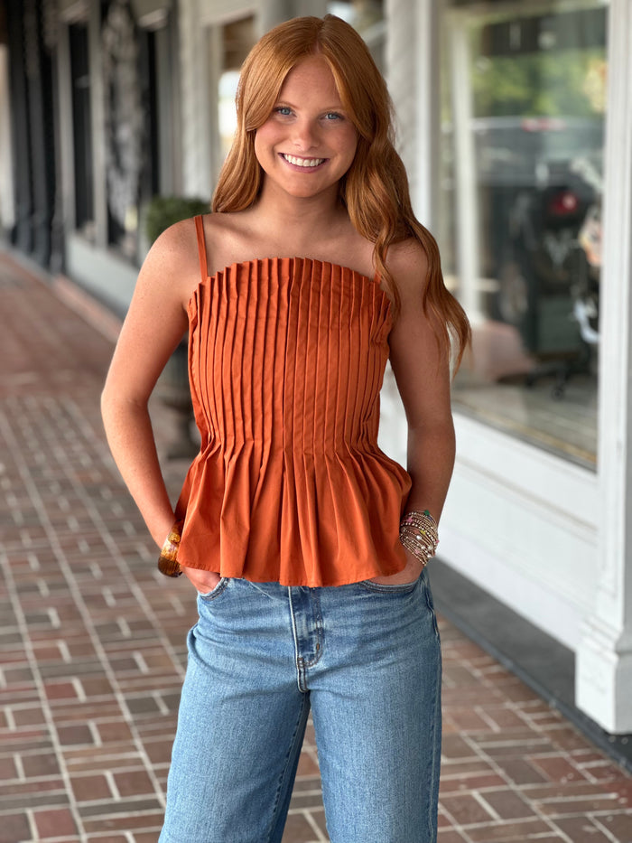 Kind Of A Moment Pleated Top in Cinnamon
