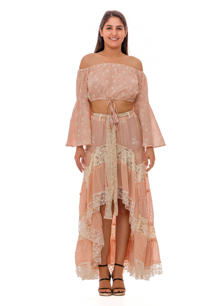 Lace and eyelet skirt set.