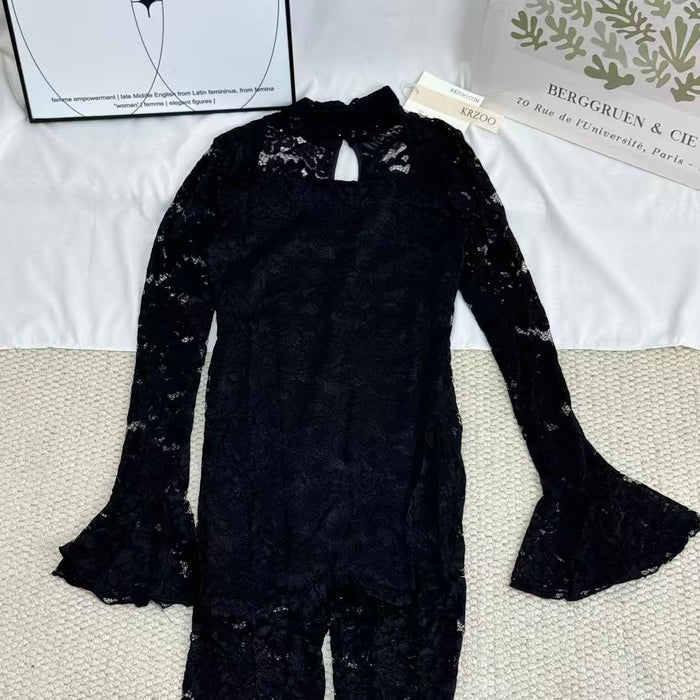 Lace Jumpsuit With Slit Flared Sleeves