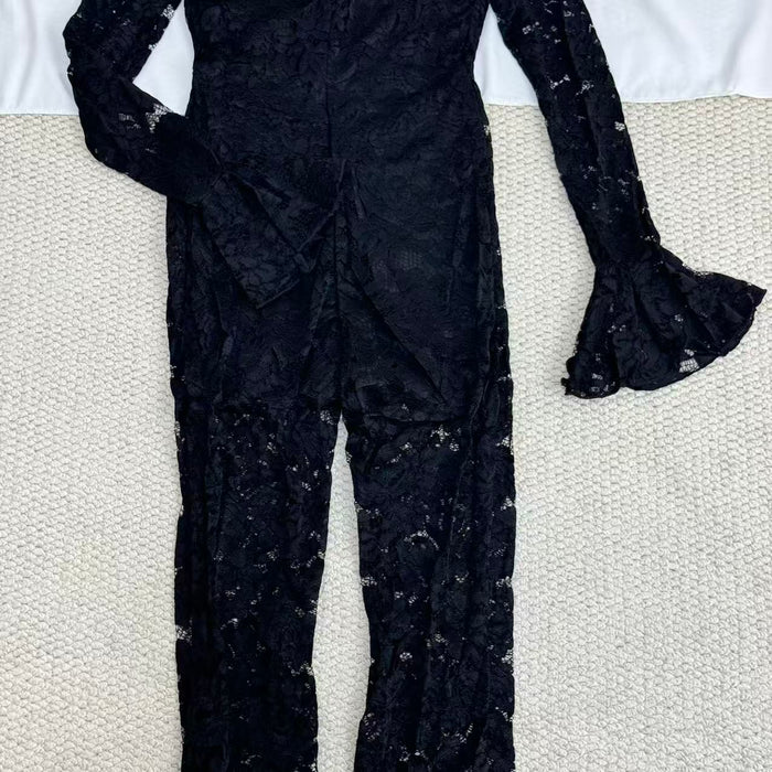 Lace Jumpsuit With Slit Flared Sleeves