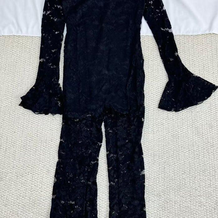 Lace Jumpsuit With Slit Flared Sleeves