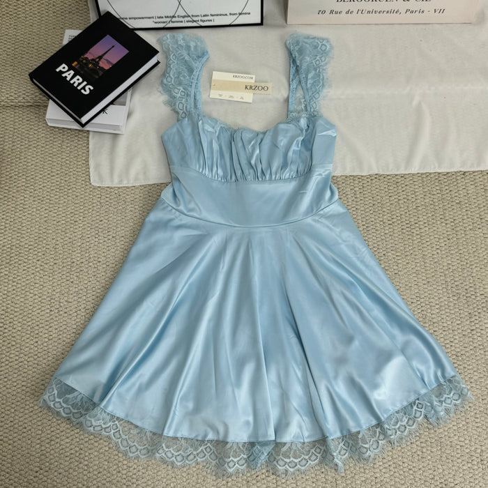 Lace-Trimmed Square Neck Dress
