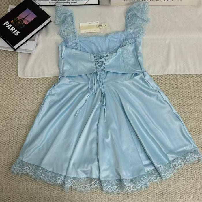 Lace-Trimmed Square Neck Dress