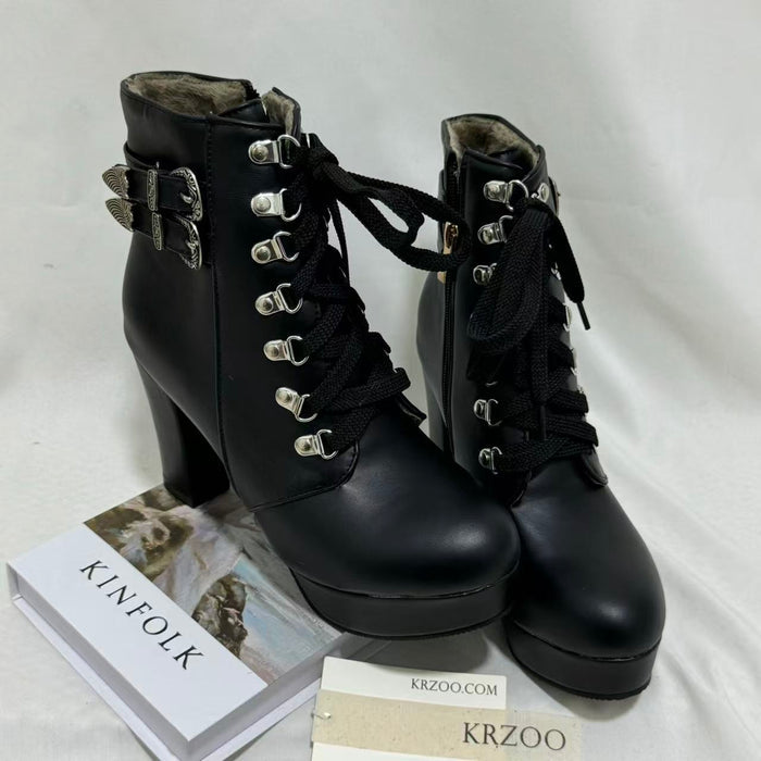 Lace-up Chunky-Heel Ankle Boots